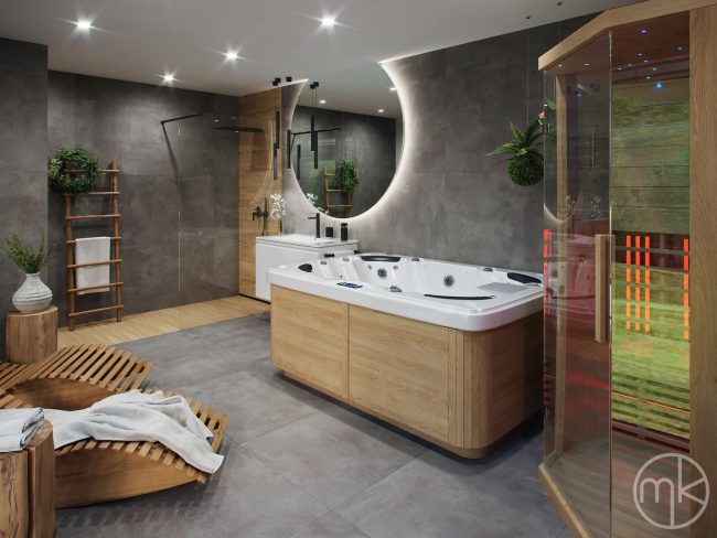 Moderní wellness koupelna na chalupě v Horním Radouně