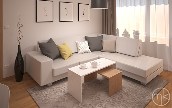 moderní obývací pokoj s dřevodekorem